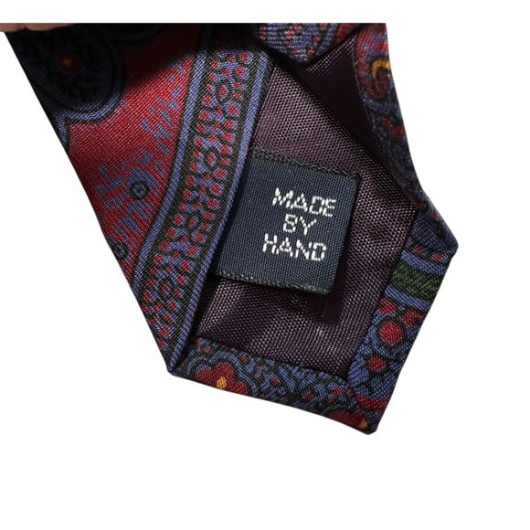 Polo Ralph Lauren Handmade 100% Silk Paisley Tie Blue & Red Floral Pattern - Picture 5 of 6